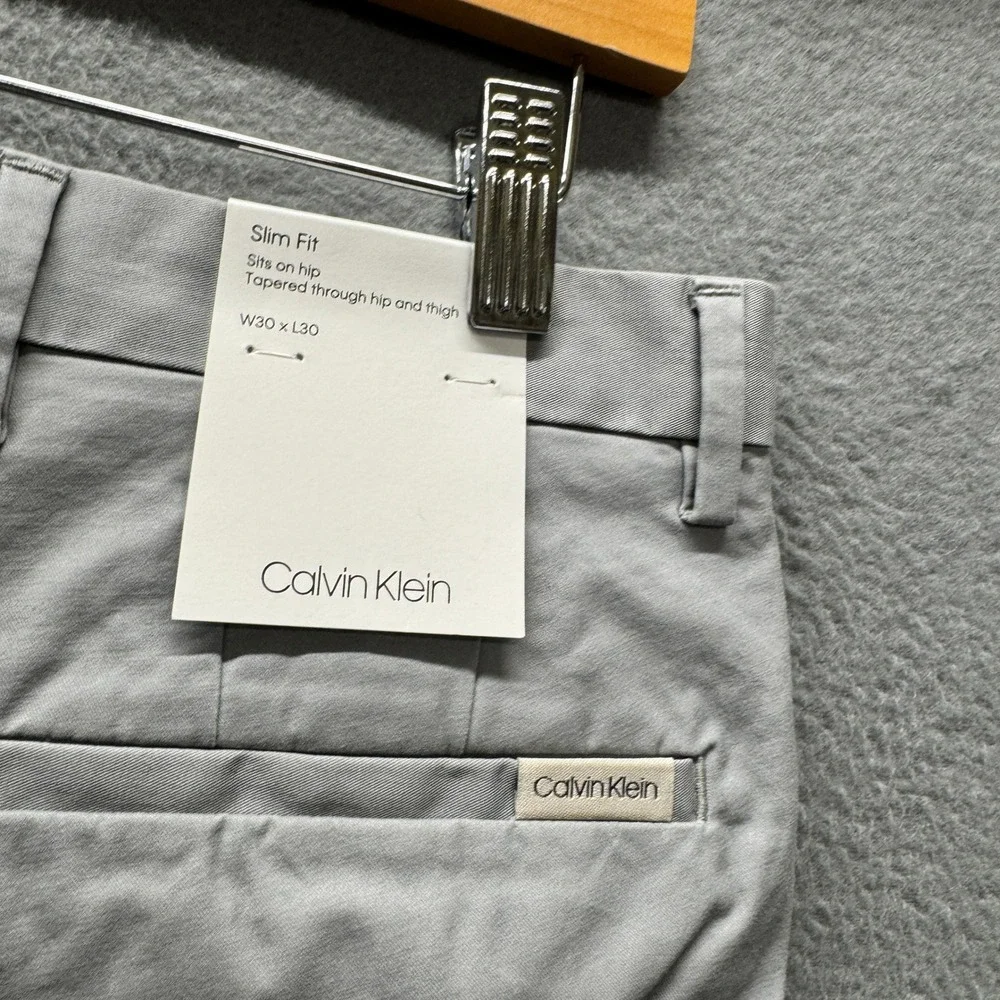 Calvin Klein Chinos Mens 30x30 The‎ Refined Stretch Slim Fit Gray Trousers NEW